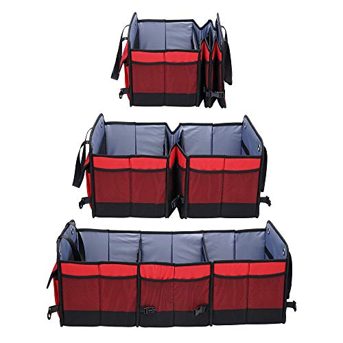 CUTEQUEEN Trunk Organizer Back Seat Protector Storage Organizer Multi Compartments Collapsible Portable for SUV Car Truck Auto Red and Black(Pack of 1) (Trunk Organizer, Grey) - Thumbnail 4