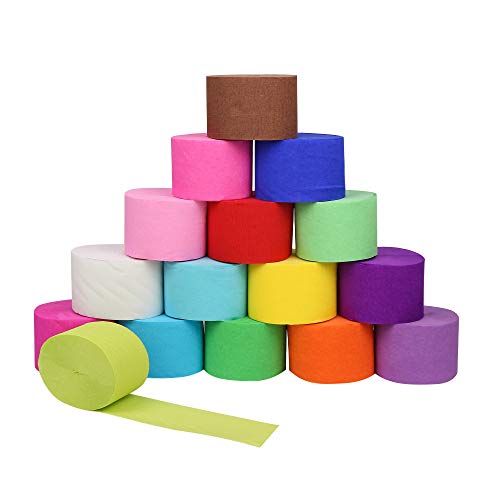 16 Rolls 489.6 Yard Polychromatic Crepe Paper Streamer Backdrop Paper Decorations Rainbow Crepe Paper in 16 Colors, for Party Birthday,Wedding Ceremony,Concert and Various Large Festivals Decoration