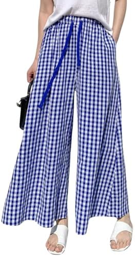 chouyatou Women's Plaid Wide Leg Culotte Pants Gingham High