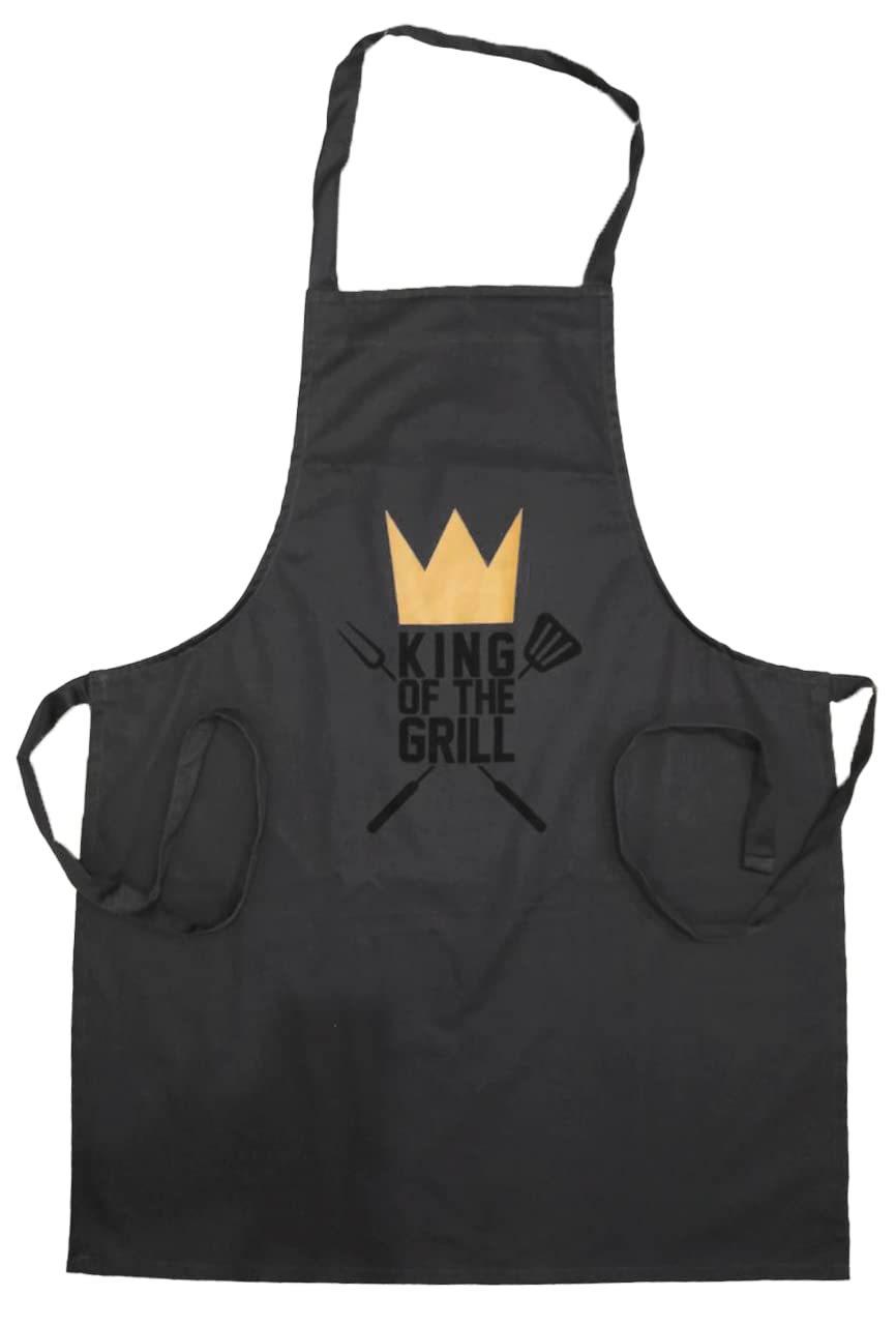 VertriebsArena GmbH BBQ Apron Cooking Apron 100% Cotton King of the Grill 70 x 90 cm, black, 70x90 cm