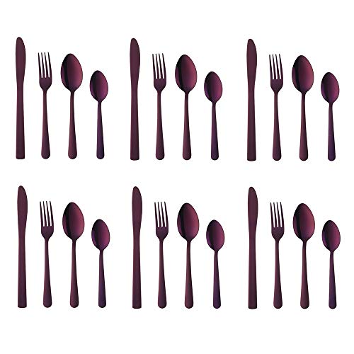 BuyGo Silverware Set for 6 Purple Dinnerware Set Stainless Steel Flatware Set 24-Piece Cutlery Set Tableware Set, Dishwasher Safe - Thumbnail 7