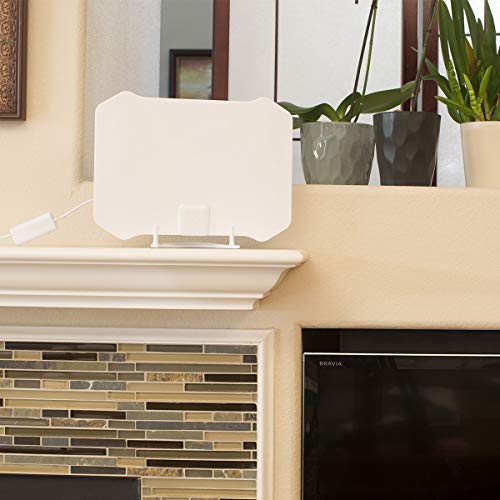 [2020 Version] TV Antenna,ANTOP Super Thin HDTV Digital Indoor Antenna Smartpass Amplifier 360 Reception Support 4K 1080p VHF UHF Free Television Local Channels 4G LTE Fliter,10ft Longer Coax Cable