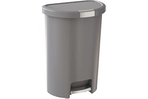 Curver Infinity 45.5 Liter / 13 Gallon Plastic Kitchen Trash Can with Foot Pedal and Locking Lid - Perfect for Household Use Indoor for Garbage Disposal or Recycling, Grey