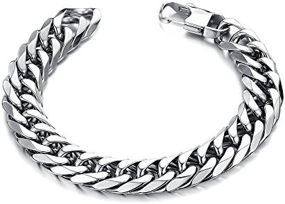 Arce Classic Men's Titanium steel Square Buckle Link Cuban Chain Bracelet Hypoallergenic Bangle(XL)
