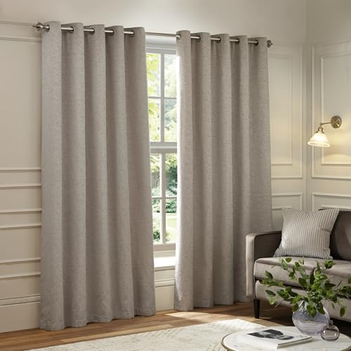 Paoletti Galaxy Eyelet Curtain Pair – Lined Room Darkening Luxury Opulent Chenille Curtains (Silver - 229x183cm)