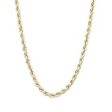 10k Yellow Gold Hollow Rope Chain Necklace with Lobster Claw Clasp for Women and Men, 2mm