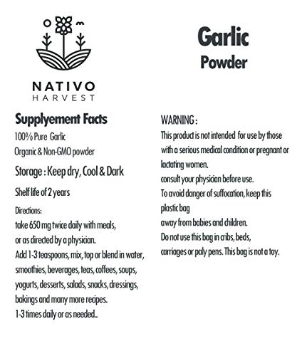 Garlic 100% Pure Organic Powder Non GMO - Pure, Bioactive, Vegan Powerful Powder Dietary Supplement for Healthy Immune System Support, Natural Energy Boost & Antioxidant (100 Gram)