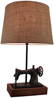VIntage Sewing Machine Electric Lamp with Burlap Shade