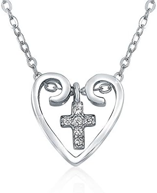 Heart Cross Necklace For Women - Elegant Bridal or Bridesmaid Jewelry - Pretty Religious Pendant for Girls/Teens and Girlfriends