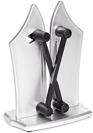 CPPSLEE Kitchen Knife Sharpener, Triple-Action Austrian Tungsten Carbide Sharpens, Hones, Polishes Serrated, Beveled, Standard Blades (Silver)