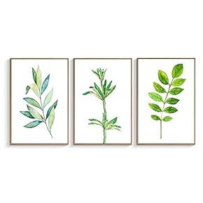 Framed Canvas Wall Art for Living Room, Bedroom Beautiful Leaves Canvas Prints for Home Decoration Ready to Hanging - 16"x24"x3 Panels
