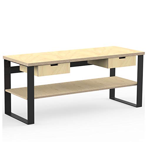 AUPROTEC Profi Design Werkbank 1800 x 750 x 850 mm Arbeitsplatte Multiplex 40mm mit 2 Schubladen und Ablage Holz…