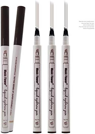 3pcs Music Flower Eyebrow Pencil Waterproof Fork Tip Eyebrow Tattoo Pen 4 Head Fine Sketch Liquid Eyebrow (#4 Black)