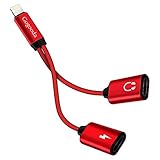 Gogooda Headphone Adapter, Audio Splitter Lightning to Dual Lightning Headphone Jack Charger Adapter for iPhone 7 / iPhone 7 Plus / iPhone 8 / iPhone 8 Plus(Red)