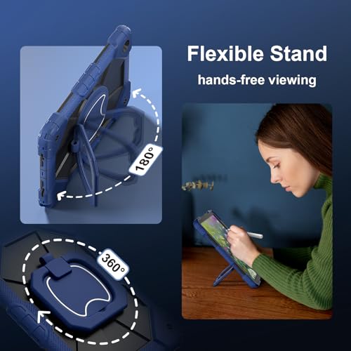 Shockproof Heavy Duty Case for Samsung Tab A11 Plus and Samsung Tab A9 Plus, 3-Layer Protection with Flexible Stand, Rotating Kickstand, Hands-Free Viewing (Navy Blue)
