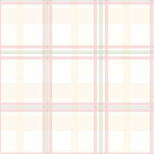 Manhattan comfort NWAB42404 Mansfield Series Vinyl Plaid Design Large Wallpaper Roll, 20.5" W x 32.7' L, Pink/Cream/Beige/Green