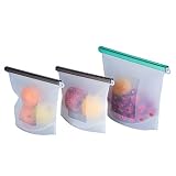 Reusable Silicone Food Storage Bag Set of 3 (2x 30oz+1x 50oz) Silicone bags Suitable for storing beans, sandwiches, snacks, lightweight, easy to carry, the best storage bag for traveling