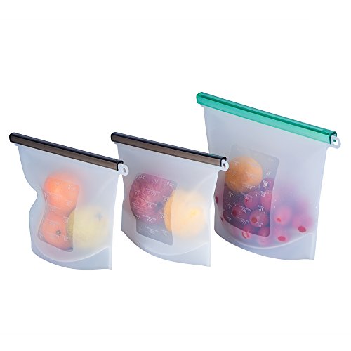 Reusable Silicone Food Storage Bag Set of 3 (2x 30oz+1x 50oz) Silicone bags Suitable for storing beans, sandwiches, snacks, lightweight, easy to carry, the best storage bag for traveling