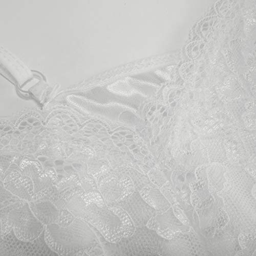 Womens Sleepwear Silk Pajamas Lace Patchwork Nightgown Full Slips Sexy Sling Sleep Dress White - Thumbnail 6