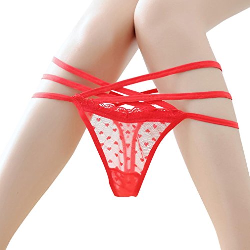 Jubaopen Women Charming Briefs Perspective Bandage Bikini G-String Lingerie Underwear (Red)