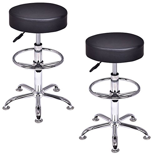GentleShower Bar Stool 360 Degree Swivel Set of 2 Round Seat Height Adjustable Stool Chair Hydraulic Spa Salon Stools with Footrest for Lab Medical Office Kitchen etc Black