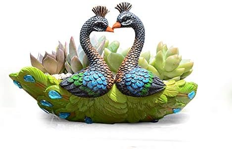 Worila Handmade Resin Peacock Succulent Plant Pot Vintage Cactus Plant Pot/Flower Pot/Container/Planter (Green)