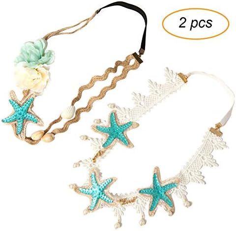 Pantipinky Bohemia Wedding Bridal Flower Crown Hair Garland with Artificial Pearl Mermaid Costume Hair Accessories for Woman Party Mermaid Sea Star Starfish Decorations, 2 Pack