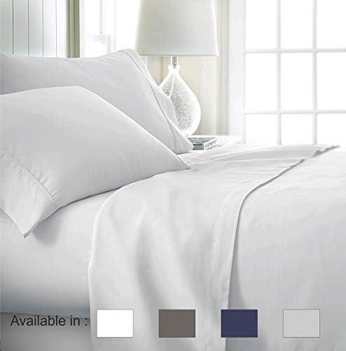King Sheets Extra Deep Pockets 15 Inch 500 Thread Count 4 Piece Sheet Set 100% Cotton Sheet Set White Solid Sheet,Long Staple Cotton Bedsheet and Pillow Cover,Sateen Finish,Soft,Breathable