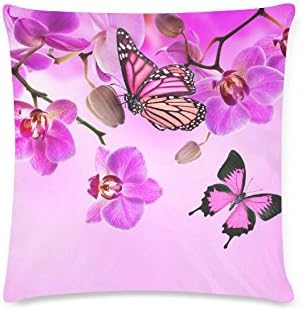 Butterflies Pink Orchid Flowers Rectangle Sofa Home Decorative Throw Pillow Case Cushion Cover Cotton Polyester Twin Side Printing 16"x 16"