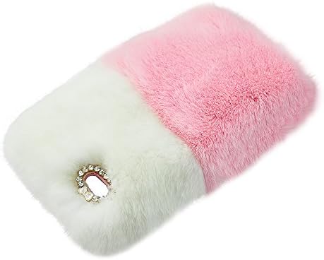 Note 4 Case, Fluffy Cover Bling Diamond [Genuine Rex Rabbit Fur Case] Winter Wammer Handmade Soft Crystal Rhinestone Back Case for Samsung Galaxy Note 4 Accessories by Casemart (1 Stylus Pen + 2 Screen Protector Film) White and Pink Design