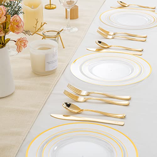 I00000 96 Pcs Plastic Gold Plates, Gold Disposable Plates Includes 48