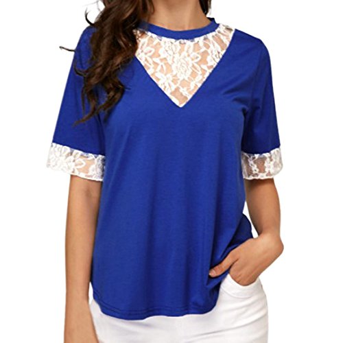 Click Here to See More Images NREALY Women Solid Casual Short Sleeve Lace Tops O-Neck Blouse T Shirt Tunic Tee