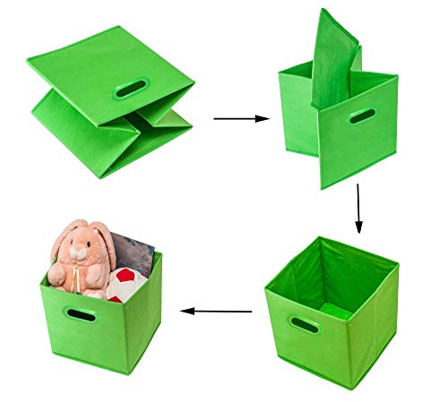 (10-Pack, Assorted Colors) Bright Colors Storage Bins with Plastic Handles, Containers, Boxes, Tote, Baskets| Collapsible Cubes Household Organization | Fresh Fabric & Cardboard,Nursery Office| Toys - Thumbnail 4