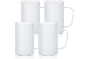 PYD Life Sublimation Glass Blanks Mug Frosted Glass Tumblers 18 OZ Coffee Beer Mugs Cups with Handle for Cricut Mug Press and Tumbler Heat Press 4 Pack