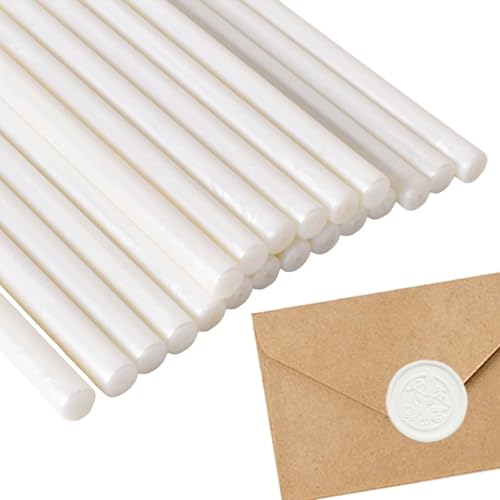 Sealing Wax Sticks for Glue Gun 7 mm, 20 PCS Wax Seal Stick Metallic Colour for DIY Crafts, Sealing Stamps, Letters, Envelopes, Card, Invitation, Party (Pearl White)