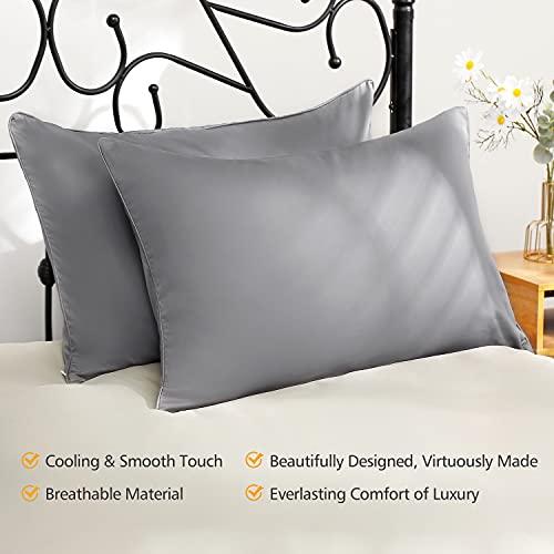 Bedemu 100 Cotton Pillow Cases King Size Set of 2Cooling Grey
