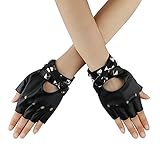 Womens Punk Rock Fingerless Gloves Rivets Studded PU Leather Cosplay Costume Party Black