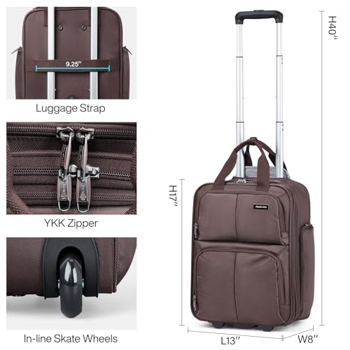Hanke Softside Underseat Carry On Luggage with Wheels,Travel Luggage Rolling Bag Small Suitcase，Coffee, Underseater 16-Inch