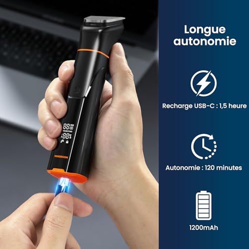 Maxgroom 6-in-1 Men's Electric Beard Trimmer with Organised Storage Base, Dual Charging Mode (Base & USB-C), Removable Magnetic Head, IPX6 Dry/Wet, Battery Life 120 Mins (Black)