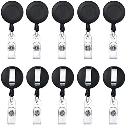 Black Matte Retractable Badge Holder ID Badge Reel Clip On Card Holders Pack of 10