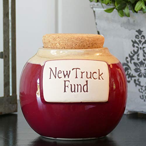 Tumbleweed Cottage Creek Gifts for Men New Truck Fund Ceramic Piggy Bank/Truck Coin Bank Round Jar [White] - Thumbnail 4