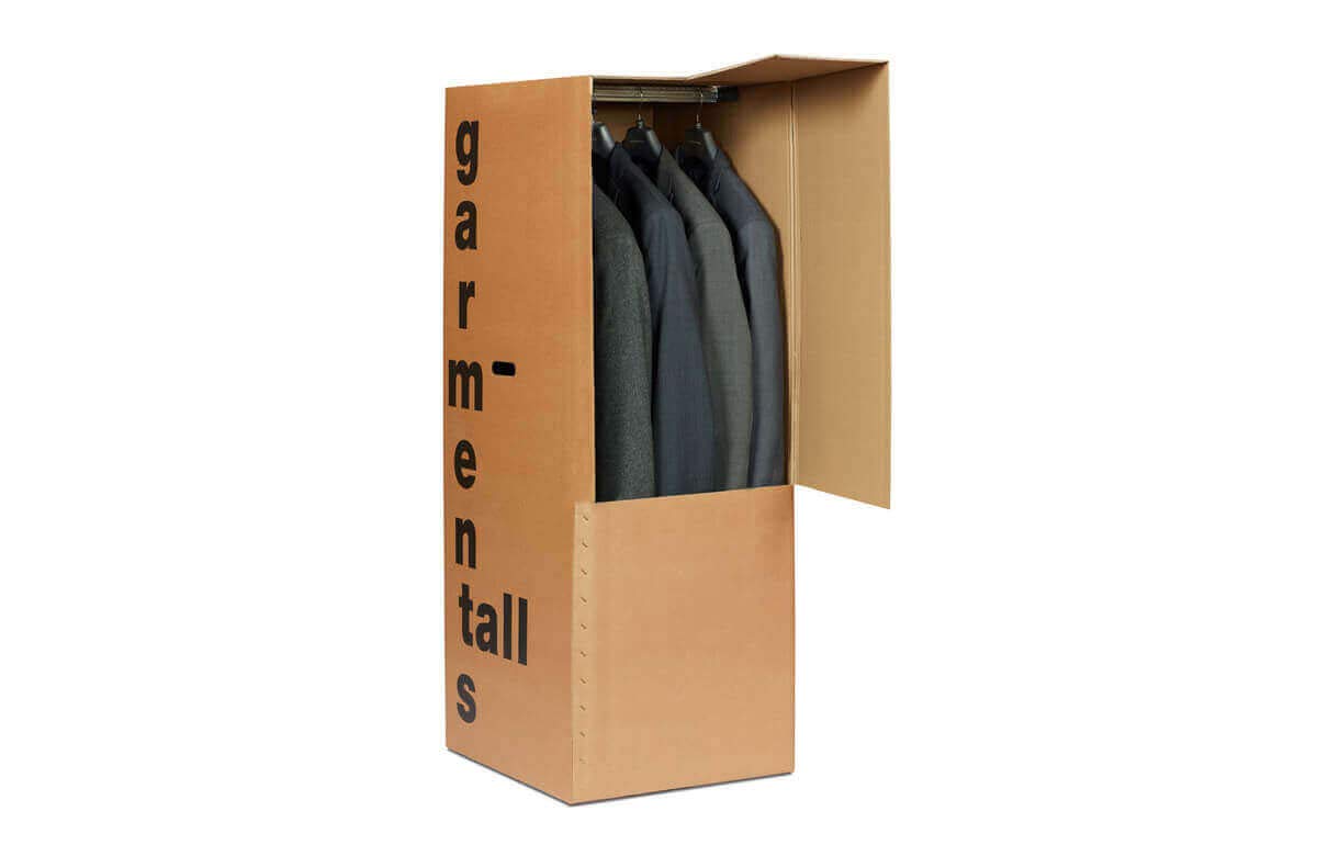 2x Tall (48ins/122cms) Wardrobe Cardboard Clothes Carton Moving Box With Hanger Hanging Rail