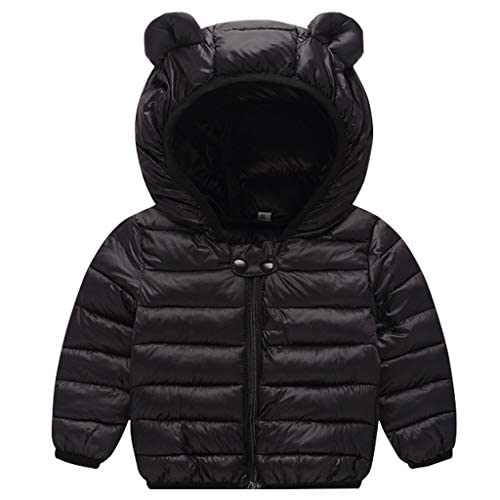 JiAmy Baby Puffer Jacket Winter Hooded Coat Padded Jacket Lightweight Outerwear Boys Girls Outfits Black 6-12 Months