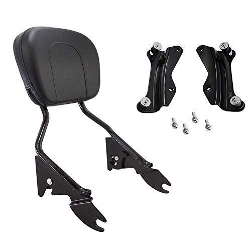 Triple Polished Gloss Black Passenger Sissy Bar w/Backrest Pad & 4 Point Docking Hardware Kit For Harley Davidson Touring Street Glide Road King Road Glide Electra Glide 2014-2019