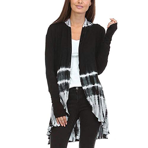 Blouse for Women Elegant, Yezijin Women Tie-Dye Hi-Low Open Cardigan Long Sleeve Asymmetric Top Blouse 2019 New Black - Thumbnail 7