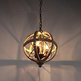 KunMai Rustic Retro Weathered Wooden Globe Metal Orb Crystal 5-Light Chandelier Candle Style Wood Pendant Light Fixtures… 41YGW9OCPJL