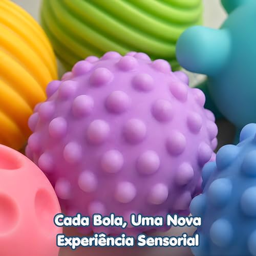 Kit de Bolas Sensoriais para Bebê – Texturas Educativas, Estímulo Motor e Cores Suaves – Silicone Macio – Aprendizado e Diversão