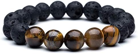 DLIAAN Bracelets Men'S Bead Bracelets Bangles 12Mm Black Tiger Eye Lava Natural Stone Beads Strand Bracelet Braclet For Male Jewelry Accessories