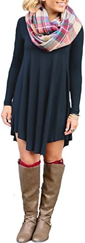 yisqzjzj Fascinating Women's Long Sleeve Casual Loose T-Shirt Dress Navy BlueX-Large