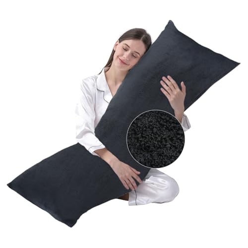 DOWNCOOL Large Body Pillow Insert with Faux Fur Cover - Fluffy Long Bed Pillow for Sleeping - Breathable Full Body Pillow for Adults - 20x54 inch (Grey, with Cover)